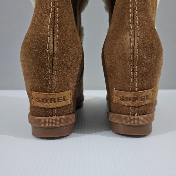 Sorel Joan Of Arctic Shearling Wedge Bootie Waterproof Camel Brown Size 8 - Picture 6 of 14